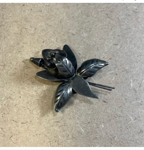 TAXCO Silver Orchid Flower Brooch Vintage 925 Sterling 1940s
