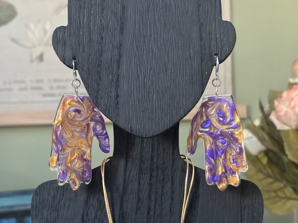 Resin Hands! Big and Beautiful! PURPLE AND GOLD SWIRL