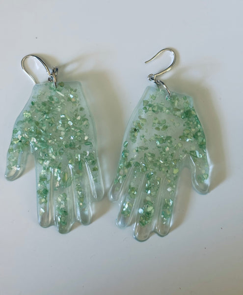 Resin Hands! Big and Beautiful! GLITTERY GREEN