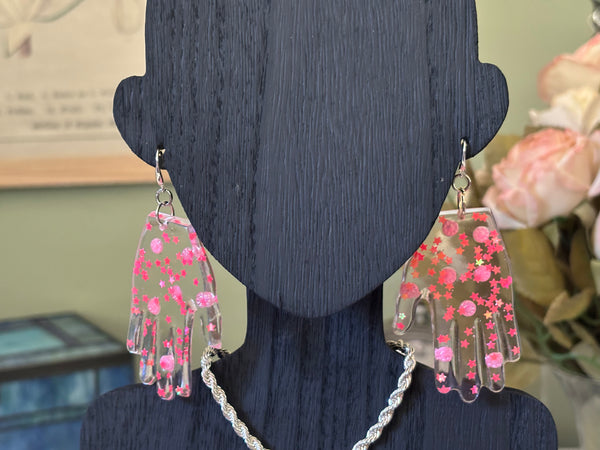 Resin Hands! Big and Beautiful! PINK STARS ON A CLEAR NIGHT