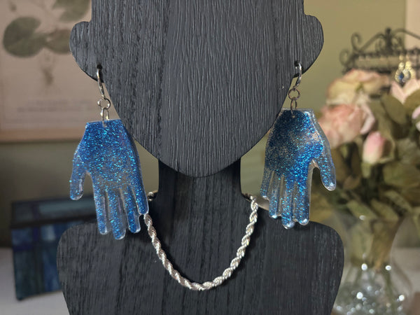 Resin Hands! Big and Beautiful! BLUE STARR GLITTER HEAVEN