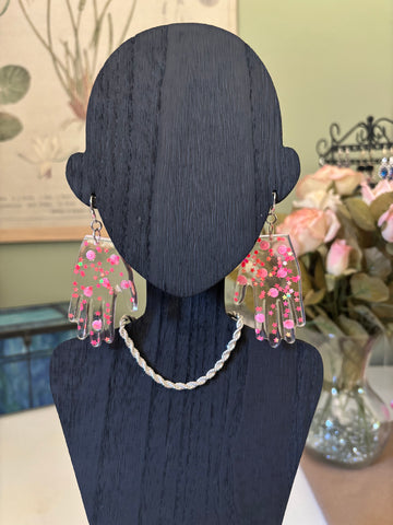 Resin Hands! Big and Beautiful! PINK STARS ON A CLEAR NIGHT