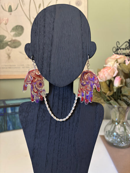 Resin Hands! Big and Beautiful! PURPLE & RED SWIRL ON CLEAR NIGHT