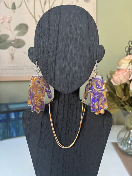 Resin Hands! Big and Beautiful! PURPLE AND GOLD SWIRL