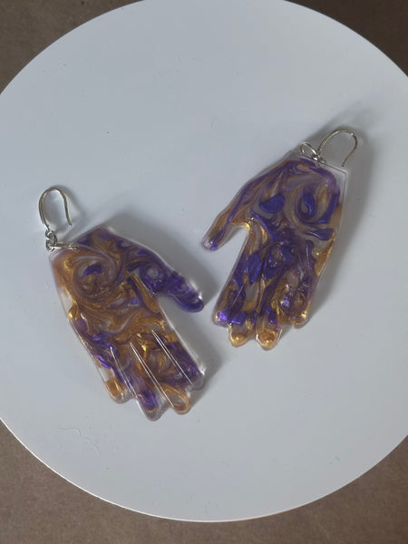 Resin Hands! Big and Beautiful! PURPLE AND GOLD SWIRL