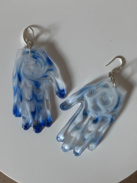 Resin Hands! Big and Beautiful! BLUE & WHITE SWIRL