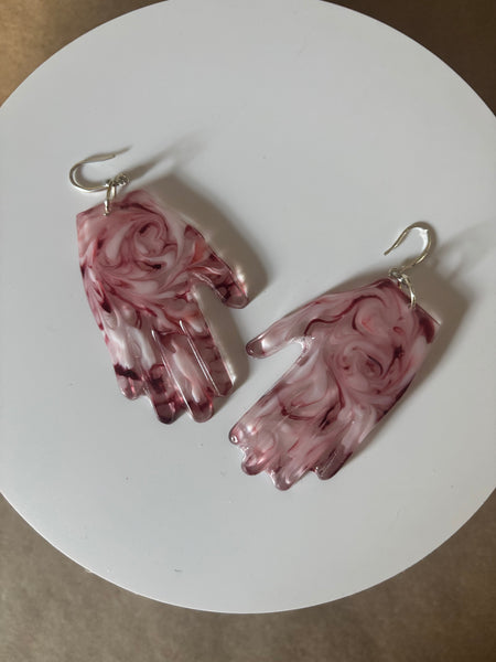 Resin Hands! Big and Beautiful! RED & WHITE SWIRL