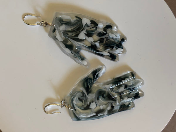 Resin Hands! Big and Beautiful! DEEP GREEN AND WHITE SWIRL