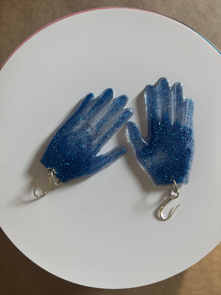 Resin Hands! Big and Beautiful! BLUE STARR GLITTER HEAVEN