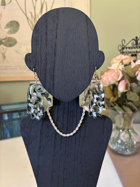 Resin Hands! Big and Beautiful! DEEP GREEN AND WHITE SWIRL