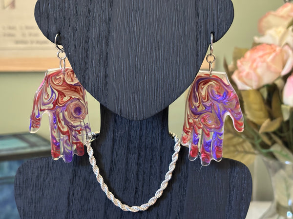 Resin Hands! Big and Beautiful! PURPLE & RED SWIRL ON CLEAR NIGHT