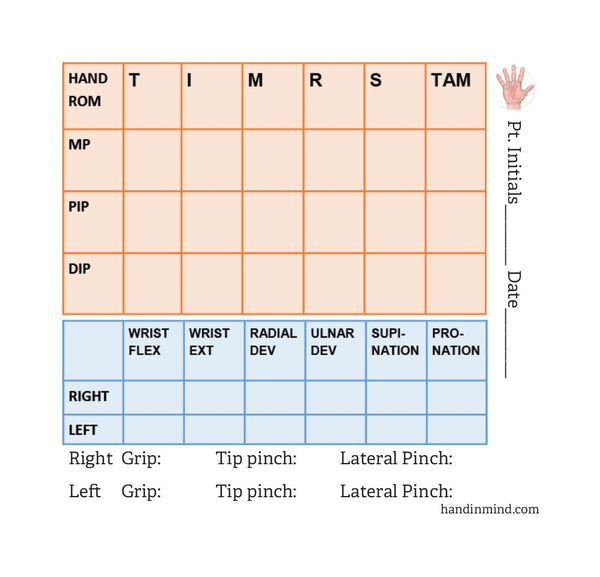 Hand Examination Rom ROM stickies &/or ROM laminated card - Hand in Mind