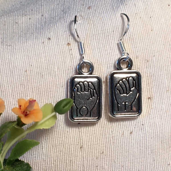 Earrings hand shaped/hand therapy jewelry/ sign language OT