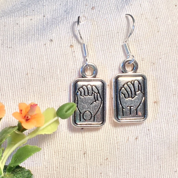 Earrings hand shaped/hand therapy jewelry/ sign language OT