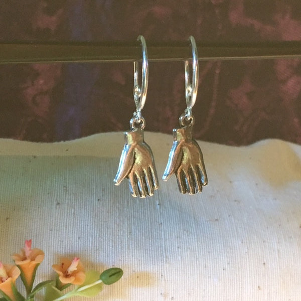 Earrings hand shaped/hand therapy jewelry/ silver palm up palm down