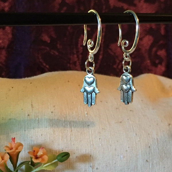 Earrings hand shaped/hand therapy jewelry/double heart and hand