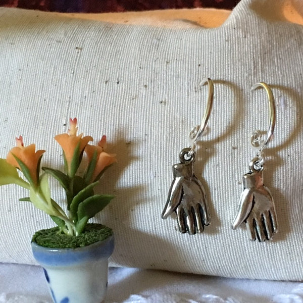 Earrings hand shaped/hand therapy jewelry/ silver palm up palm down