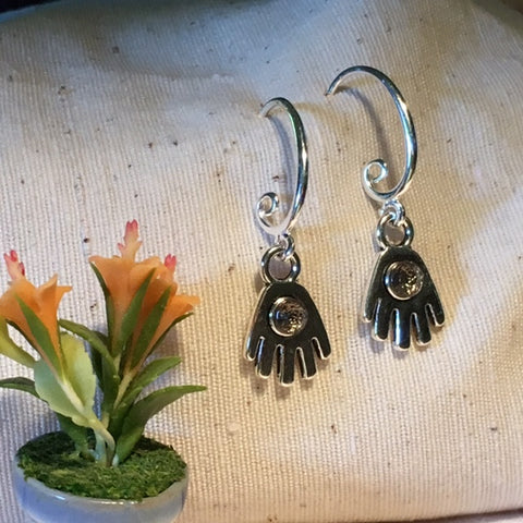 Earrings hand shaped/hand therapy jewelry/ little hands with blush Swarovski crystal