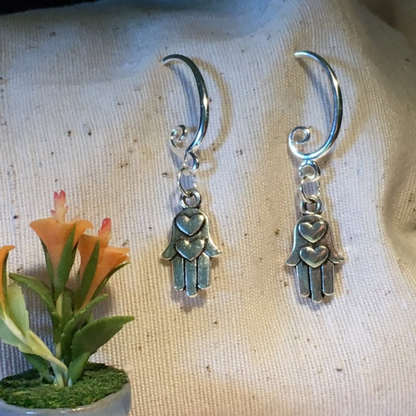 Earrings hand shaped/hand therapy jewelry/double heart and hand