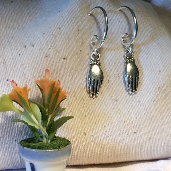 Earrings hand shaped/hand therapy jewelry/palm and flower