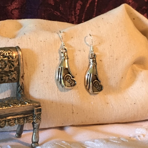 Earrings hand shaped/hand therapy jewelry/ Hands holding heart