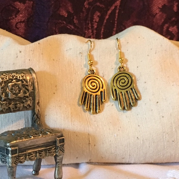 Earrings hand shaped/hand therapy jewelry/ Gold spiral hand