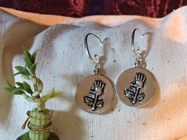 Earrings hand shaped/ hand therapy jewelry/flower hand blossom & stem