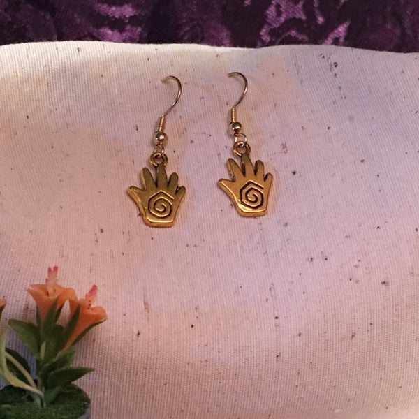 Earrings hand shaped/hand therapy jewelry/ gold with Egyptian spiral
