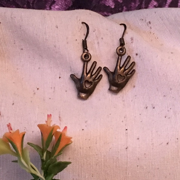 Earrings hand shaped/hand therapy jewelry/ reaching hands with heart