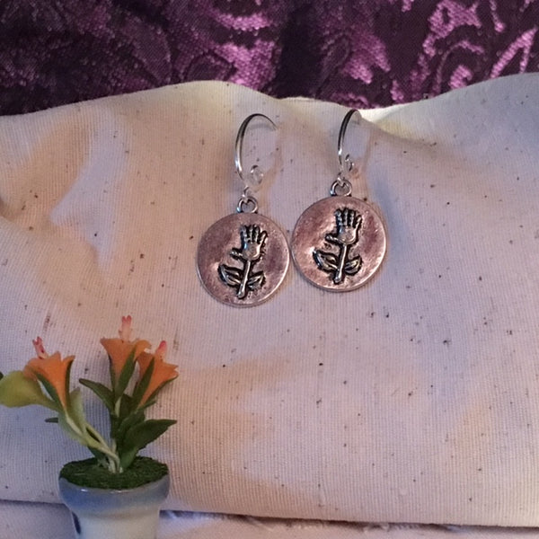 Earrings hand shaped/ hand therapy jewelry/flower hand blossom & stem