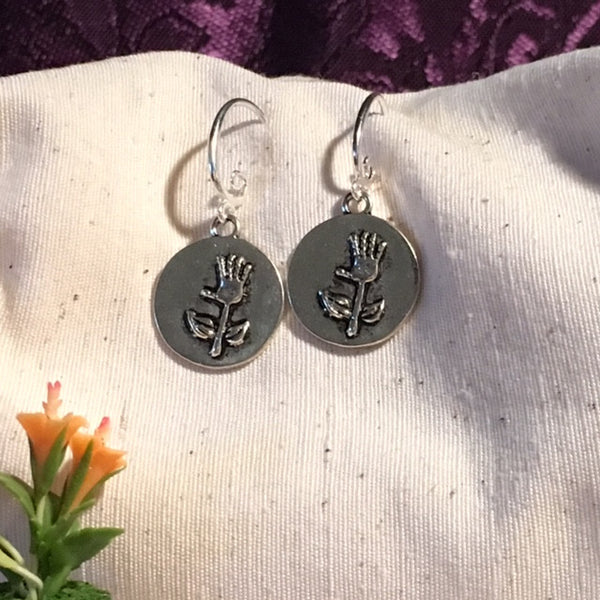 Earrings hand shaped/ hand therapy jewelry/flower hand blossom & stem