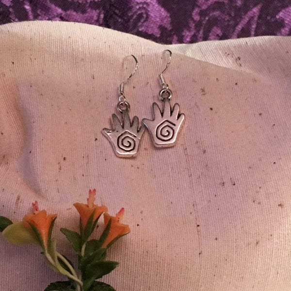 Earrings hand shaped/hand therapy jewelry/ Silver egyptian circle