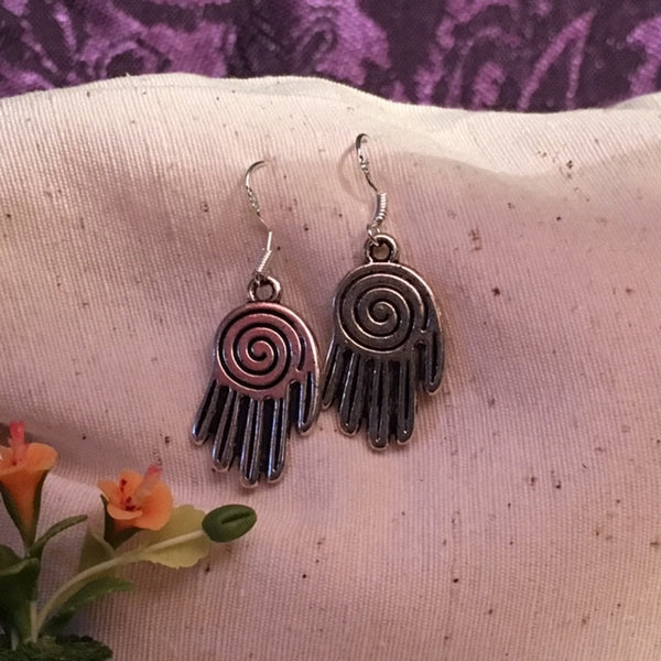 Earrings hand shaped/hand therapy jewelry/ silver swirl hand
