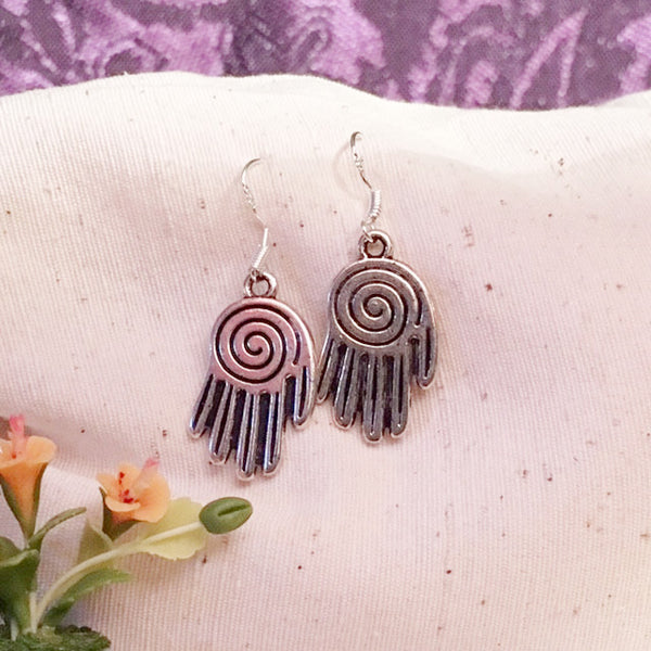 Earrings hand shaped/hand therapy jewelry/ silver swirl hand