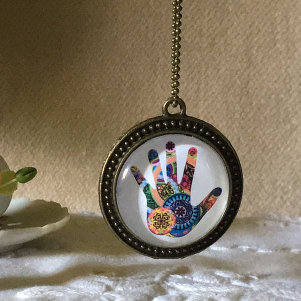 Necklace Glass Dome/hand therapy jewelry/Beautiful hand print