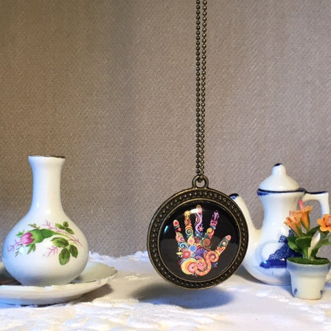 Necklace Glass Dome/Color Burst Hand