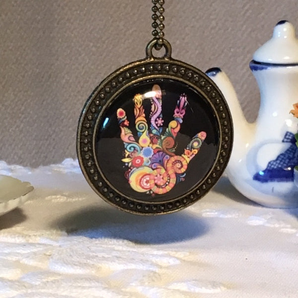 Necklace Glass Dome/Color Burst Hand
