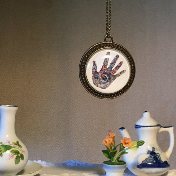 Necklace Glass Dome/Beautiful hand print