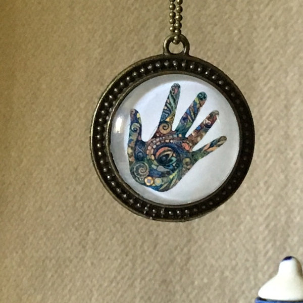 Necklace Glass Dome/Beautiful hand print