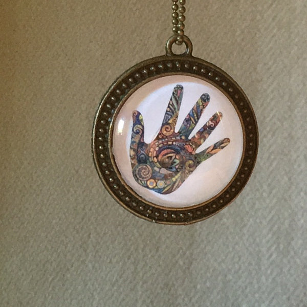 Necklace Glass Dome/Beautiful hand print