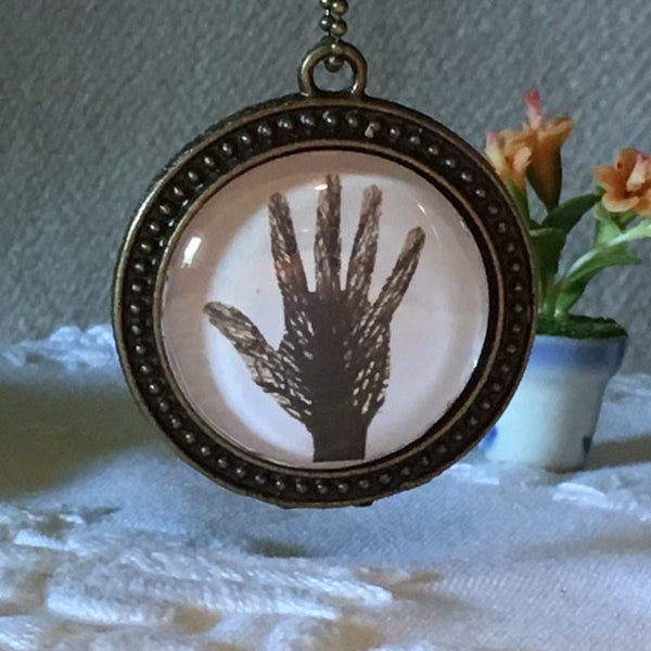 Necklace Glass Dome/tree branch hand print