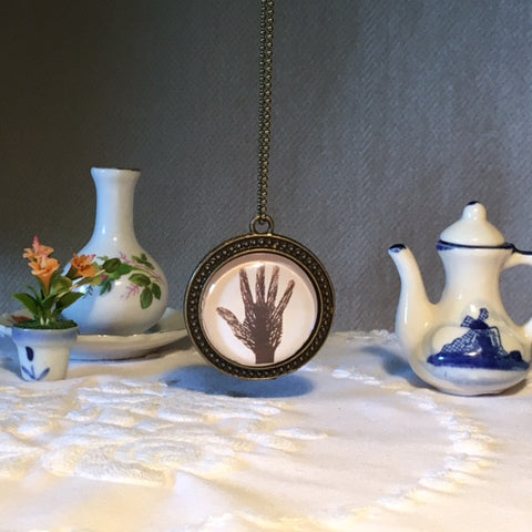 Necklace Glass Dome/tree branch hand print
