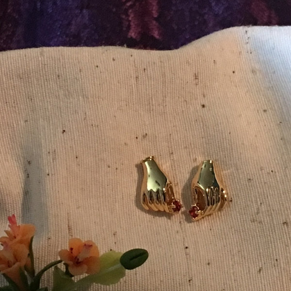 Earring hand shaped/hand therapy jewelry/18K gold plated with sanguine jewel