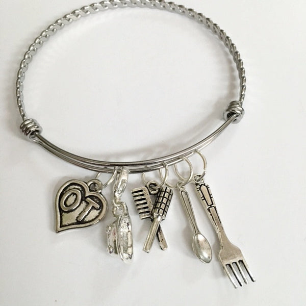 OT occupations charm bracelet; grooming, bathing and feeding "Hazel"