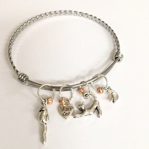 Charm bracelet; I love my cat theme/ "Maru"