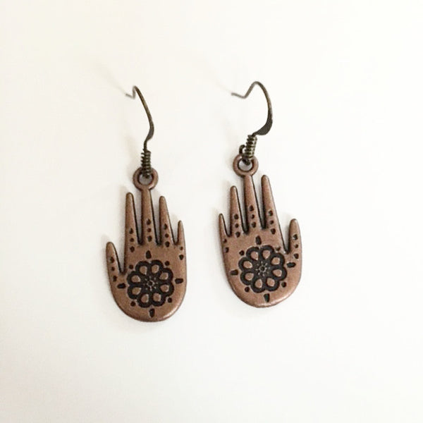 Earrings hand shaped/Hand therapy jewelry/hand and flower