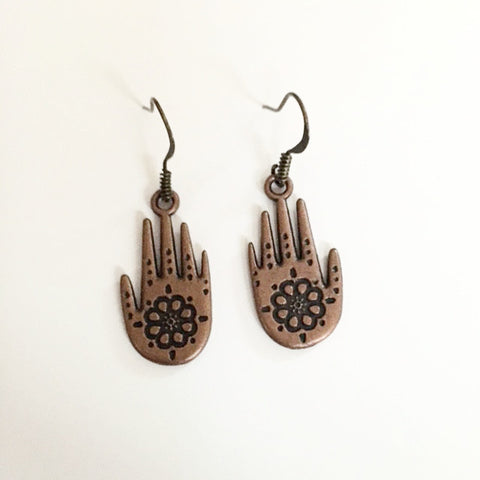 Earrings hand shaped/Hand therapy jewelry/hand and flower