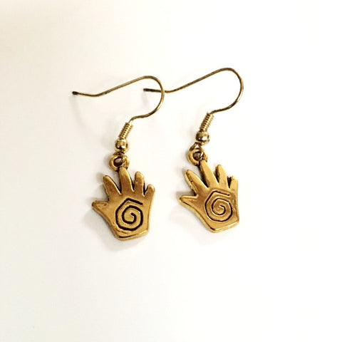 Earrings hand shaped/hand therapy jewelry/ gold with Egyptian spiral