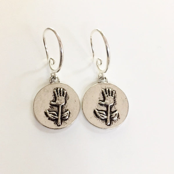 Earrings hand shaped/ hand therapy jewelry/flower hand blossom & stem