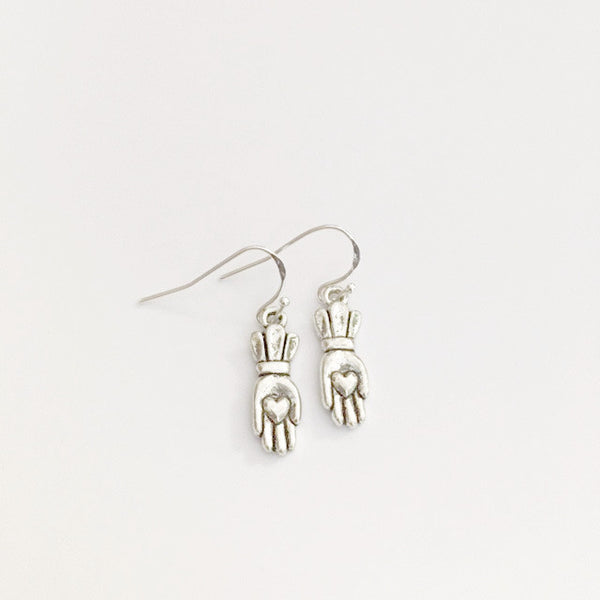 earrings hand shaped/hand therapy jewelry/hand with heart